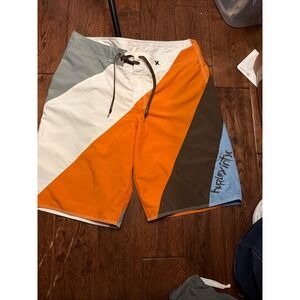 Hurley Board Shorts Mens 34 Colorblock Orange Brown Blue Surf Swim Trunks